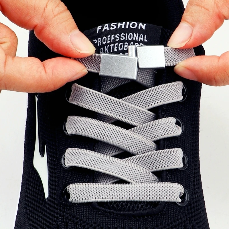 

Magnetic Lock Shoelaces Without ties 8mm Wide Flat Elastic Laces Sneakers Tennis No Tie Shoe laces Easy Use Shoes Accessories