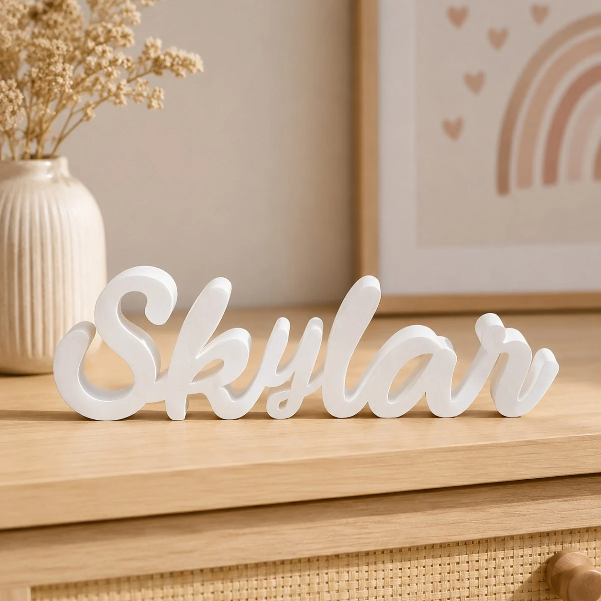 1pc Custom cartoon style PVC Wooden Name Plaque, Bedroom Room Table Decor,Ornament for Nursery Baptism Wedding Anniversary Gift