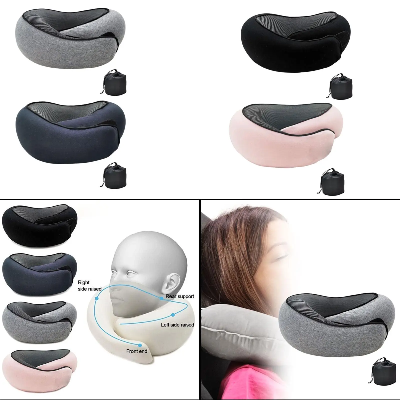 Airplane Travel Pillow Plane Accessories Ergonomic Adjustable Foldable Comfortable Headrest for Traveling Car Train Office Home