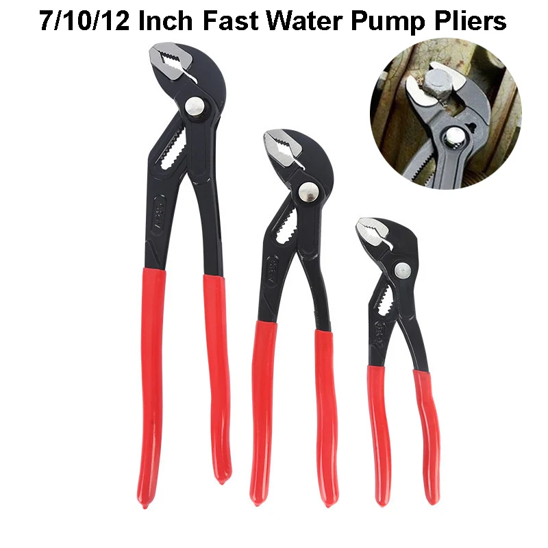 Fast Adjustable Water Pump Pliers with Comfort Grip 7/10/12 Inch Hardness Water Pump Pliers V-Jaw Tongue and Groove Pliers Tools