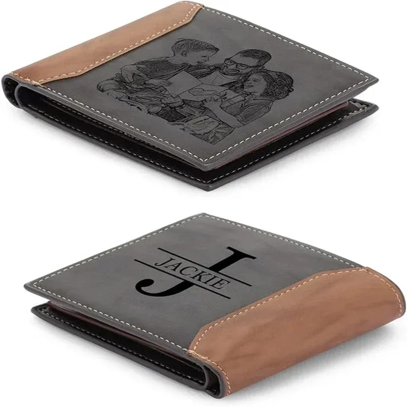 Personalisierte Bifold-Geldbörse für Herren – individueller Namens- und Bildkartenhalter – Geschenk zum Vatertag, Jahrestag, Geburtstag und Festival