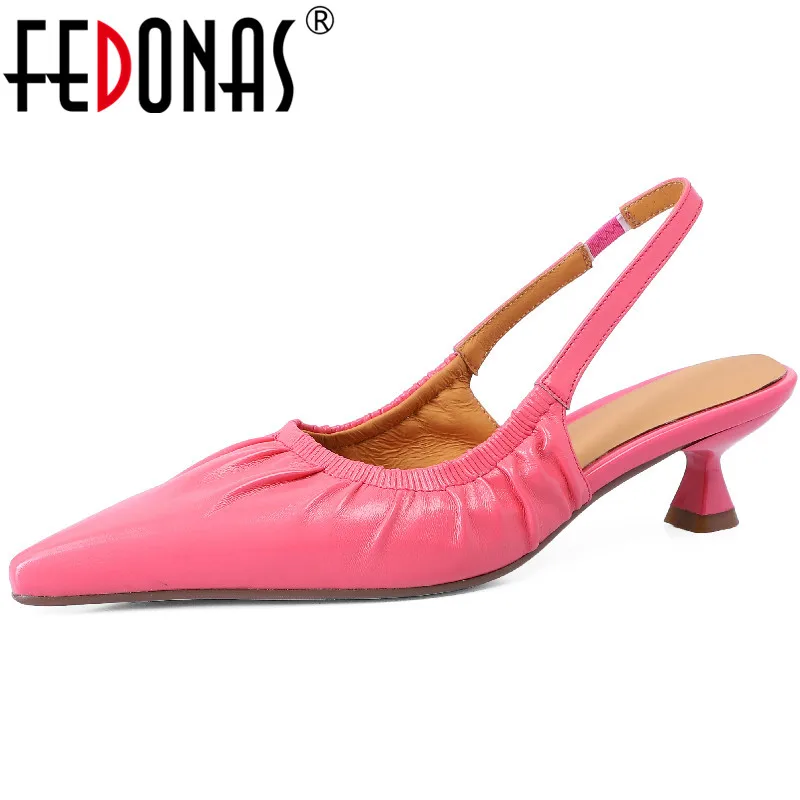 FEDONAS New Women Sandals Genuine Leather Pointed Toe High Heels Spring Summer Slingbacks Pumps Shoes Woman Party Wedding Office