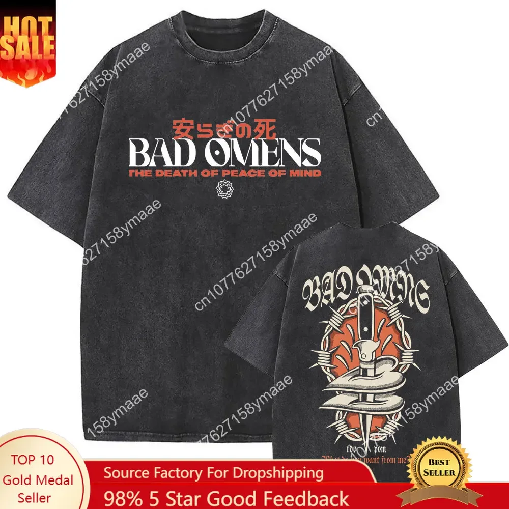 Washed Vintage Bad Omens The Death of Peace of Mind Graphic Tshirt Men Women Gothic Rock Retro T-shirts Male Oversized T Shirt