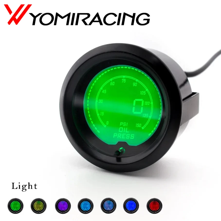 

YOMI Brand New EVO 7 colors LCD Colorful 2" 52mm Oil Press Gauge 0-150 PSI Digital Oil Pressure Gauge With sensor Car Meter