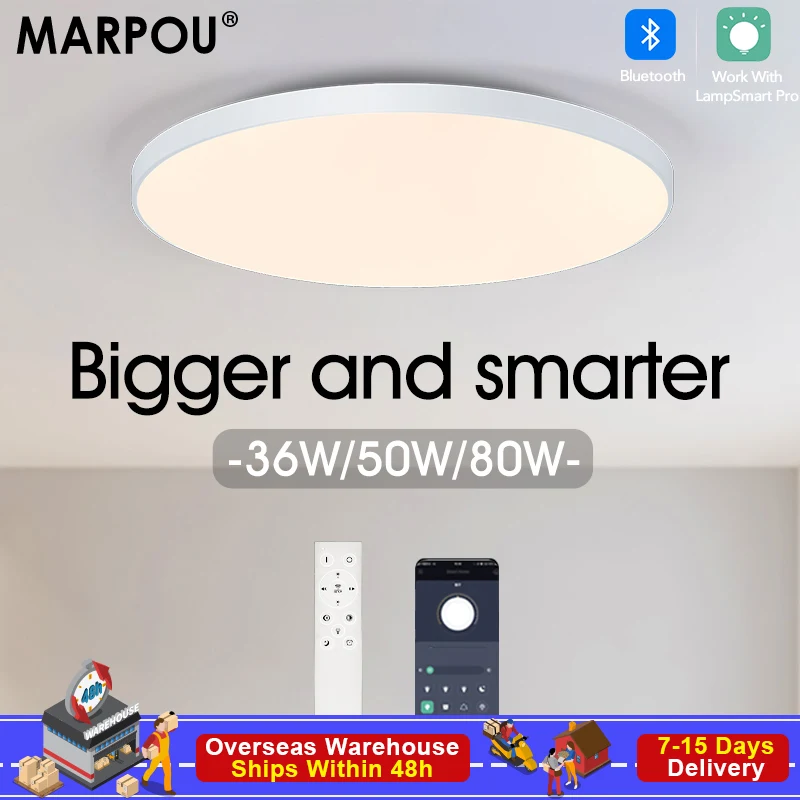 MARPOU LED Ceiling Light 80W 50W Modern Dimmable Smart Lamp With Remote Control Ceiling Lamp For Living Room Bathroom Kitchen