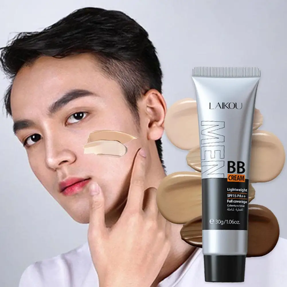 Crema BB para hombres, corrector Facial de cobertura completa, base de maquillaje de larga duración, resistente al agua, base líquida BB 30g B6A9