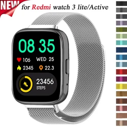 Milanese Loop Strap para Redmi Watch, Watch 3 Lite, Metal Steel, Active for Galaxy Watch 5, 3, Active, 7, 6, 5, 4, 40mm, 44mm, 22mm