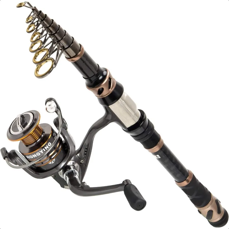 

PLUSINNO Fishing Rod and Reel Combos Carbon Fiber Telescopic Fishing Pole Spinning Reel 12 +1 Shielded Bearings Stainl Steel BB
