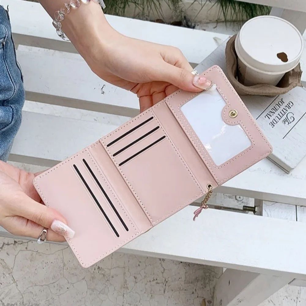 PU Leather Short Wallet Large Capacity Solid Color Card Holder Snap Button Design Foldable Design Multi-function Wallet Girl
