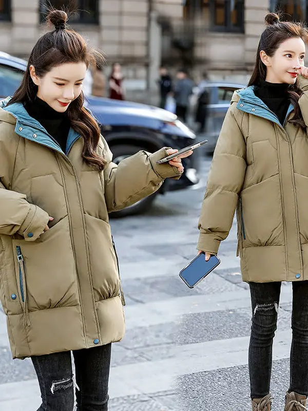 

Корейская утепленная хлопковая куртка-пуховик с дизайном в стиле хлебного хлопка, женское зимнее стеганое пальто средней длины свободного кроя
