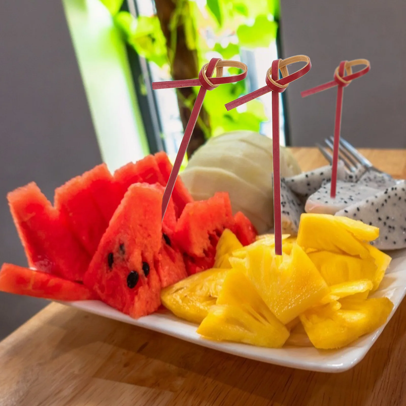 

100pcs Disposable Bamboo Knot Skewers Cocktail Picks With Twisted Ends For Snacks Club Sandwiches Party Barbeque Forks