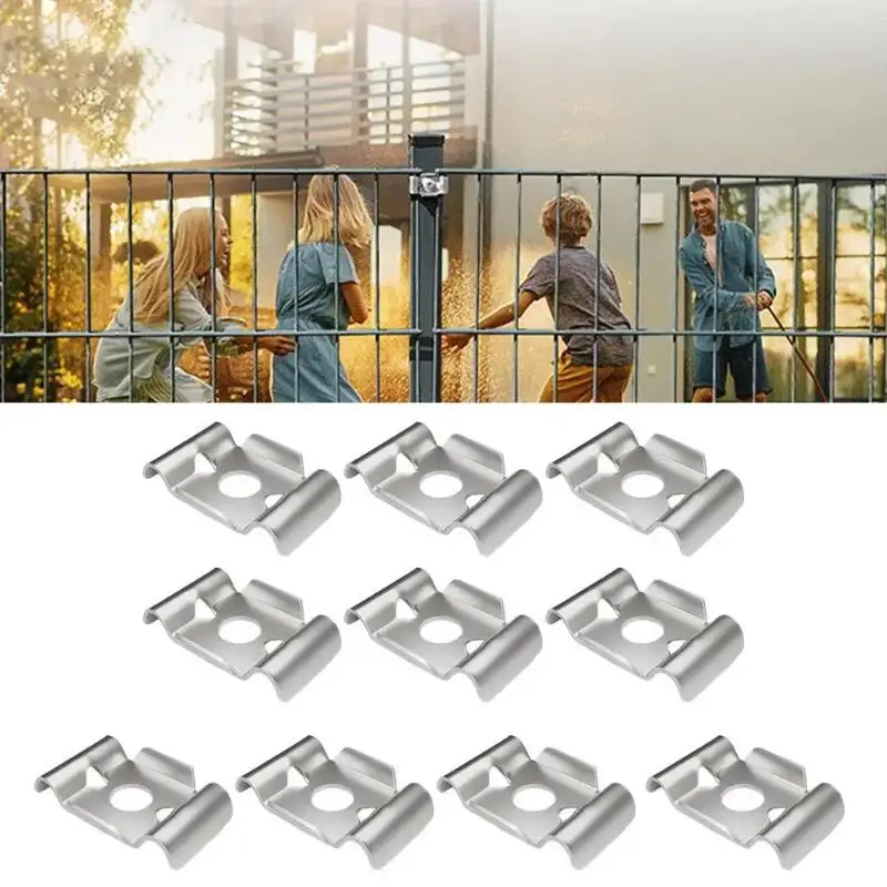Anti-theft Design Barrier Attachment Fixing Metal Bracket Fence Attachment Clamps 10X Stainless Steel Mesh Fence Bracket Holder
