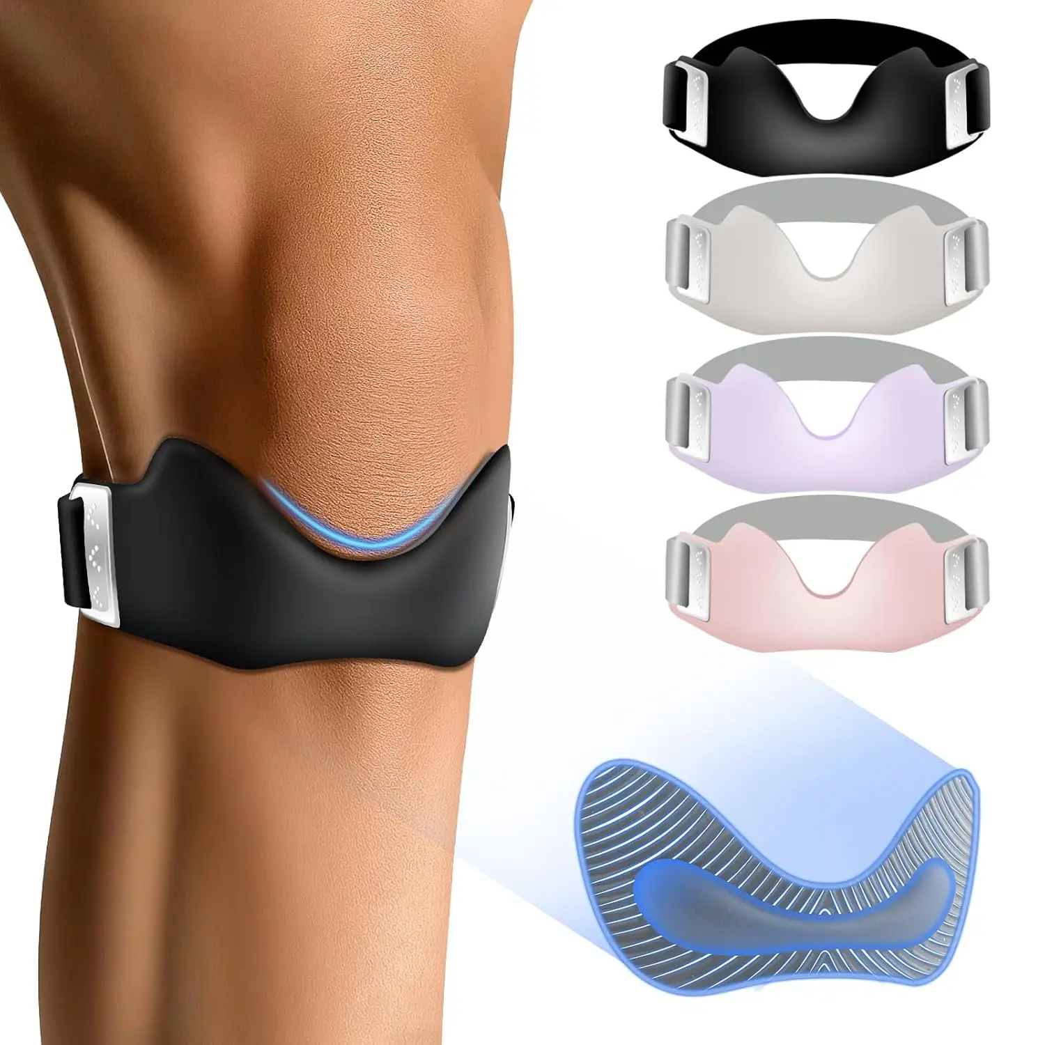 Silicone Patellar Tendon Support Strap Adjustable Non-Slip Patella Band Stabilizer Knee Brace for Running Hiking Jumpers Knee