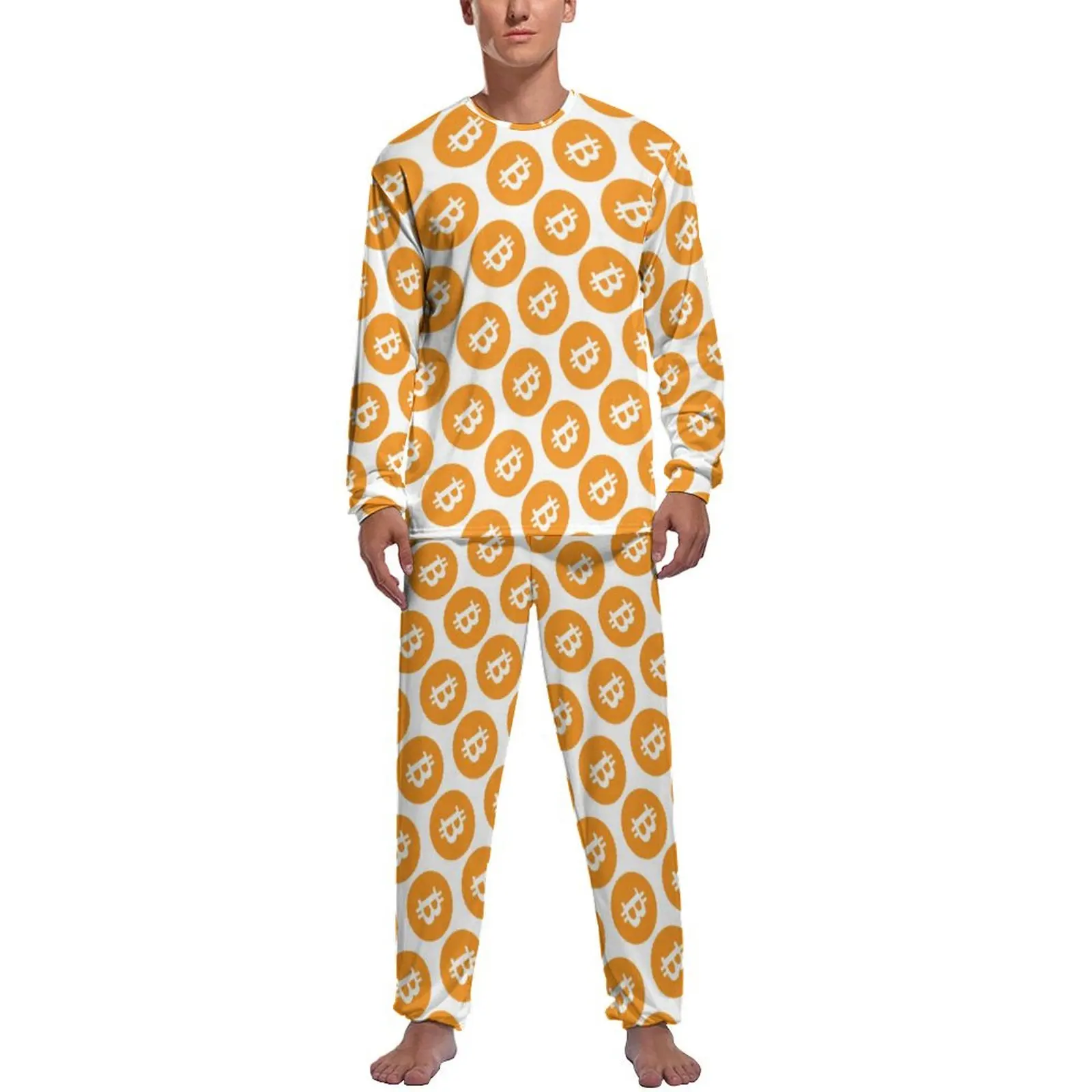 Cool Bitcoin Pajamas Spring Cryptocurrency Coin Casual Sleepwear Male 2 Pieces Design Long Sleeve Romantic Pajama Sets