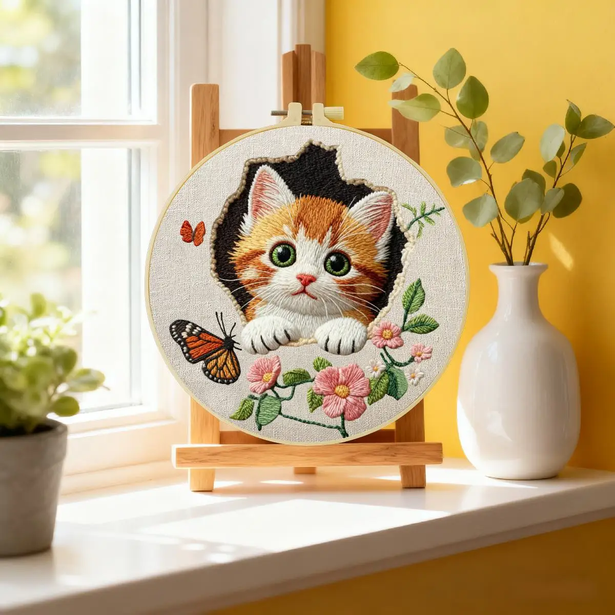 1 Stück 20X20CM/15X15CM 7,87/6,3 Zoll Tier - Katze Stickerei Starter-Kit DIY-Kit DIY-Stickerei-Set Handarbeiten Nadelkunst – Detail 1