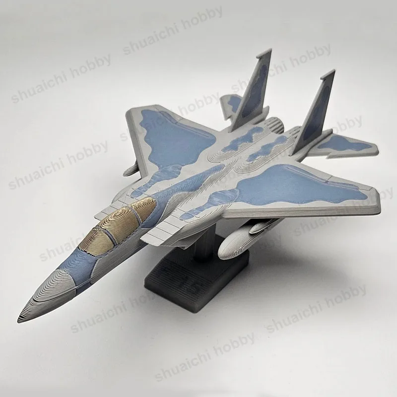 1 Juego de F-15 impreso en 3D, doble motor, modelo de avión de combate de alta resistencia, pieza de simulación, avión pintado en gris/azul, juguetes, escala 1/98