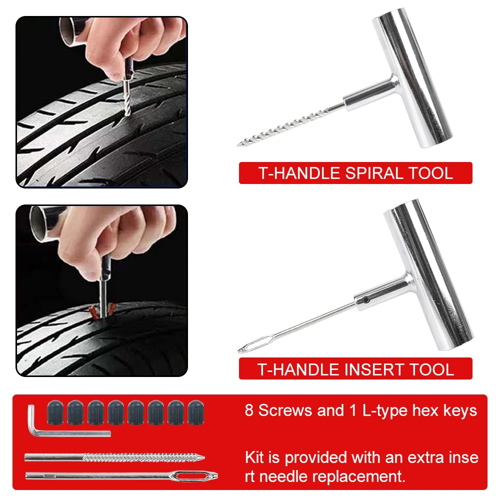 Motorcycle Car Accessories Car Tire Repair Tool Tyre Repair Kit Studding Tool Set Auto Bike Tire Repair 45 PCS Puncture Plug Set