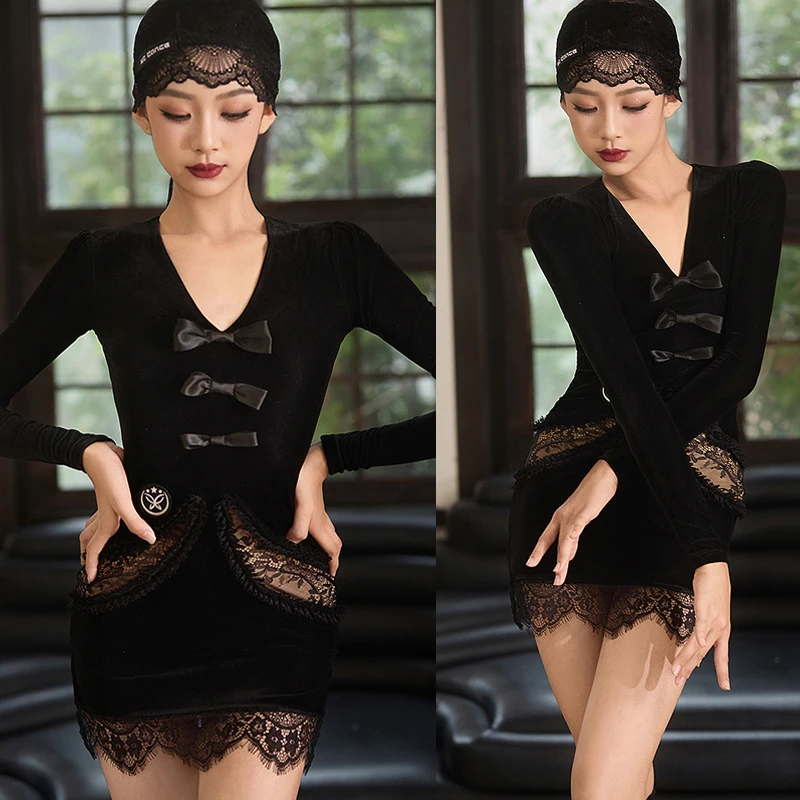 الشتاء الأطفال اللاتينية الرقص المهنية فستان أطفال المخملية قاعة الرقص ملابس للفتيات تشاتشا اللاتينية ملابس الرقص SL14541