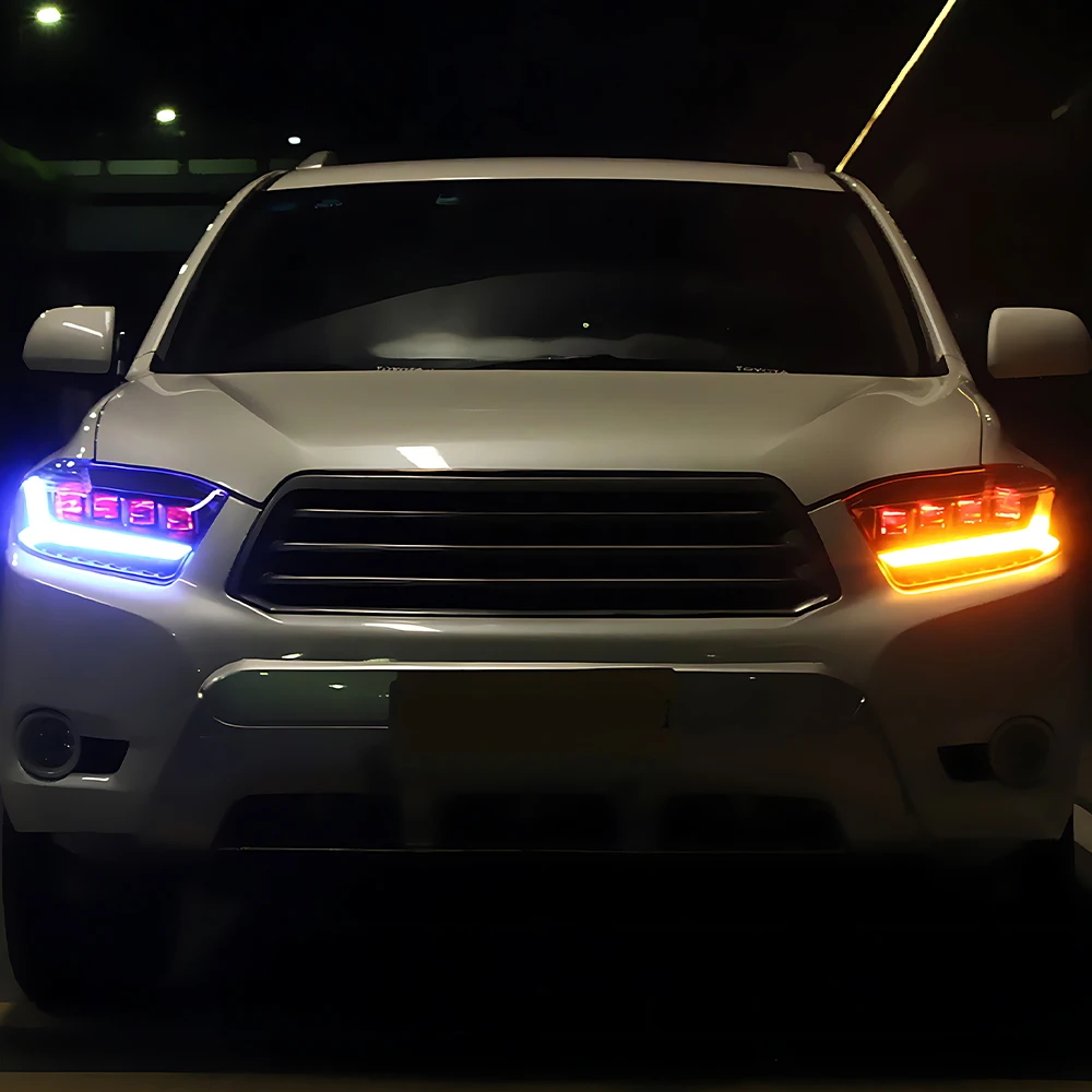 Car Front Lamp Assembly for Highlander Kluger 2009-2011 Upgrade LED Auto Headlight Projector Four Lens Dynamic Light Accessories