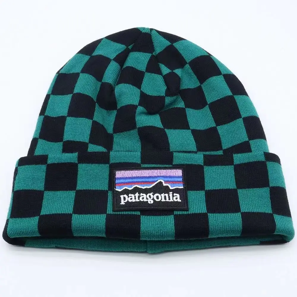 PATAGONIA  Winter Knitted Hat for Women Checkered Plaid  Luxury Brand  Bonnet Heavy Warm Hat Casual Cap for Girl Boy