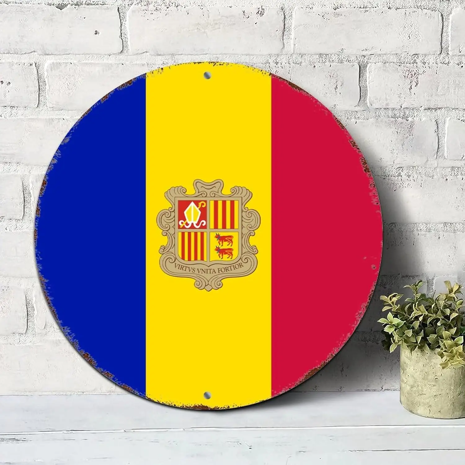 Andorra National Flag Tin Sign Andorra Metal Tin Sign 12x12in Rust-Proof Antique Metal Art Plaque for Bedroom Cafe Bar Club Pub