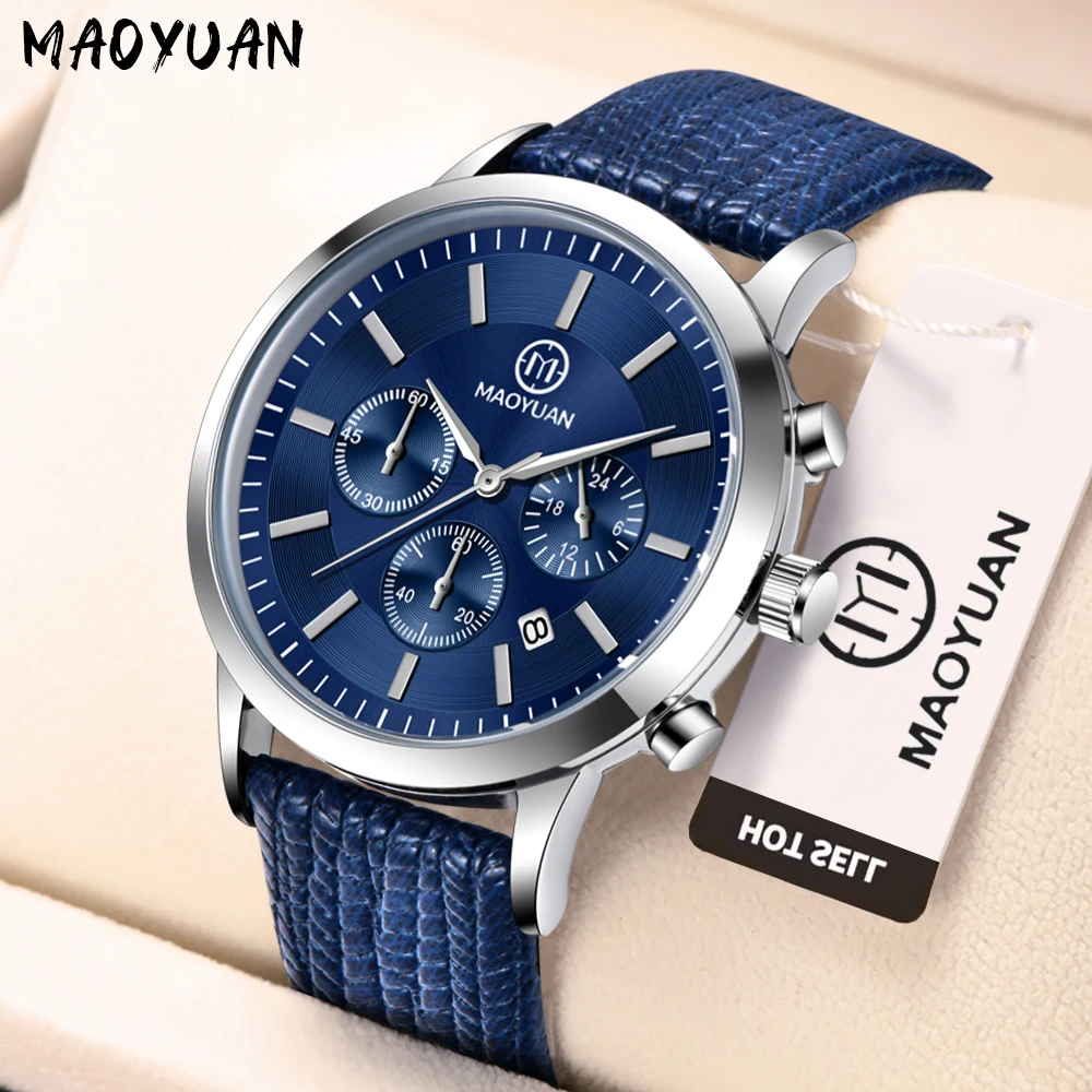MAOYUAN Luxury Men's Watch Quartz Waterproof Date Chronograph Leather Men's Watch Military Sports Men's Watch Reloj