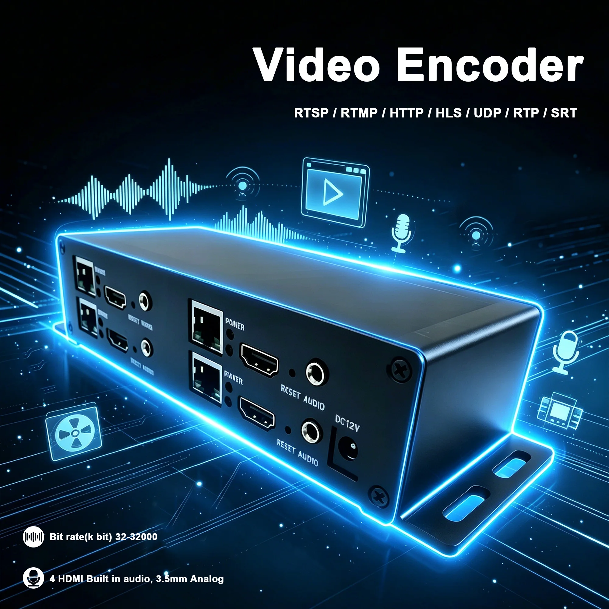 1080P60 live Audio Video HD IPTV Encoder,1 Main & 3 Sub Streams Per Channel, Low Latency PTE, Multi Protocol RTMP SRT, Live Stre