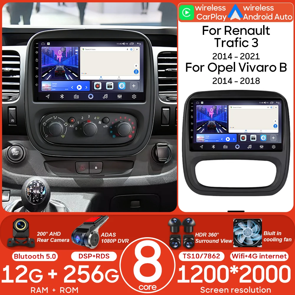 

Автомобильная мультимедийная система Android с видеоплеером для Renault Trafic 3 2014-2021 и Opel Vivaro B 2014-2018, GPS-навигация, DVD