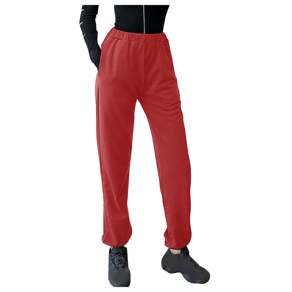 

Spring Fashion Casual Sports Sweatpants Women's Solid Color Versatile Jogging Fitness Pants Elastic High Waist Pants With Pocket