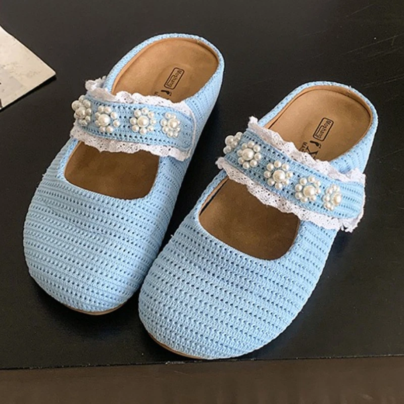 

Mesh Women Flats Slippers Designer Mules Shoes Summer Fashion Walking Cozy Slides 2025 New Trend Elegant Dress Chaussures Femme