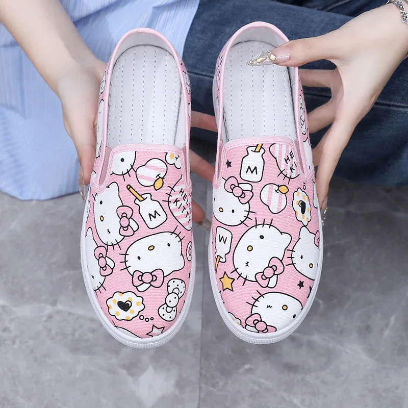 

Sanrio Hello Kitty Cute Student Graffiti Canvas Shoe Anime Low Tops Breathable Casual Shoes Cartoon Light Sneakers Birthday Gift