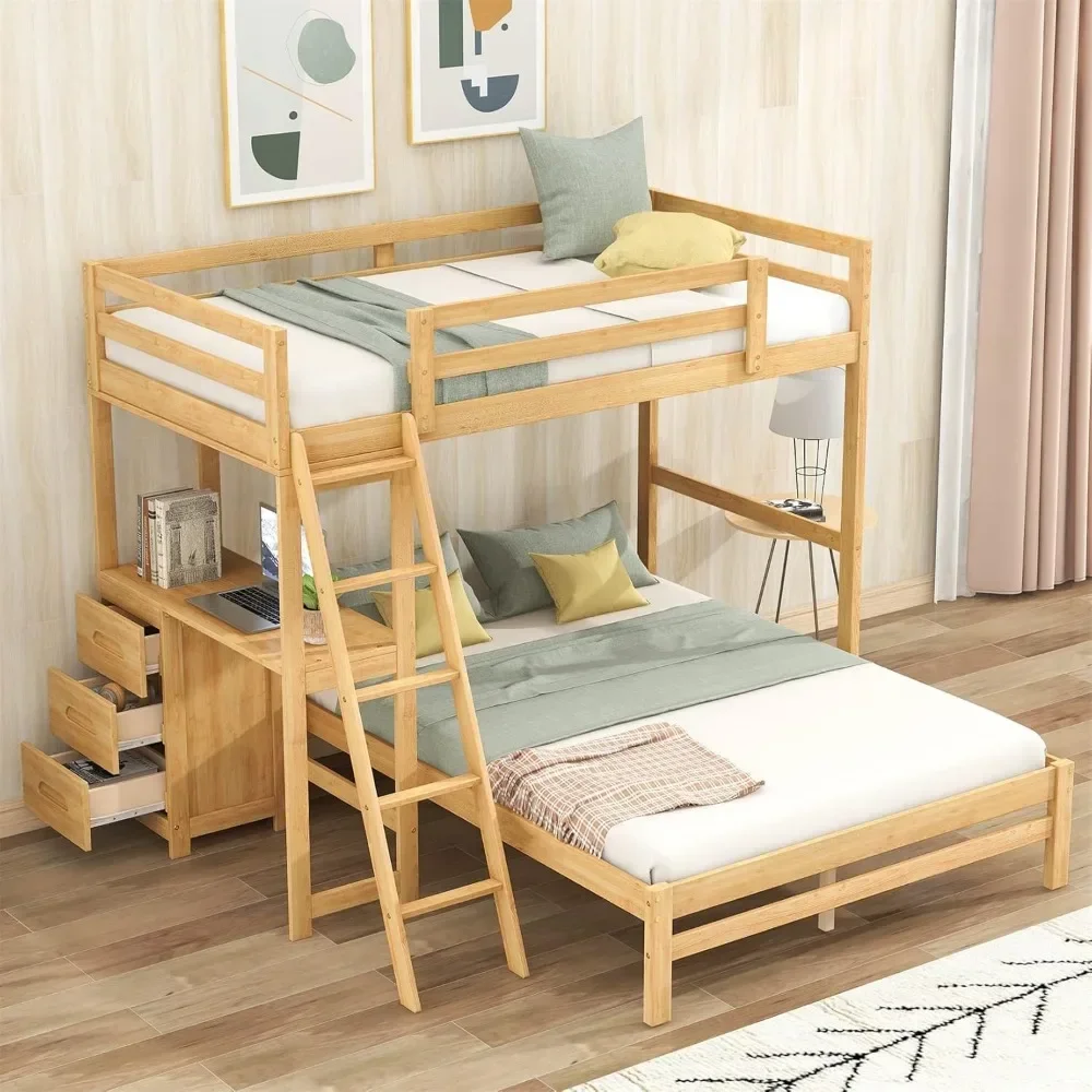 Lit Superposé Double Sièges pour Enfants, Lit Loft Convertible, Chambre Mathiée en 2, Cadre Bunked pour Bol