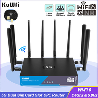 KuWFi 5G CPE Router AX3000 2.4G 5G Dual Band Wireless WiFi6 Router Gigabit RJ45 Port with Dual USIM Slot Support 128 Users Mesh