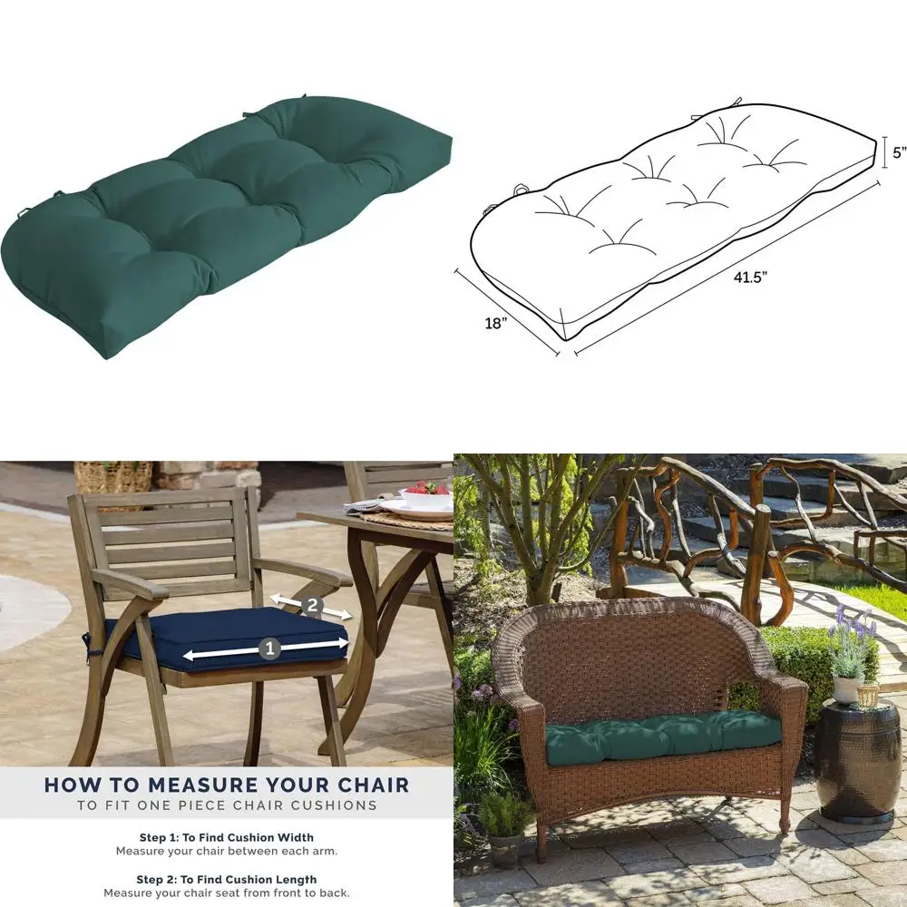 

Peacock Blue Green Outdoor Wicker Settee Cushion, 41.5 x 18 Inches, Waterproof and UV-Resistant, Durable Texture for Patio Furni