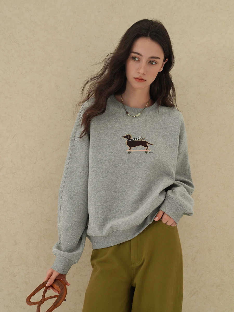 

New Mouti Loose Women's Cotton Sweatirt Embroidered Pure Cotton Long Sve Comfortable Fit Hoodie Casual Streetwear