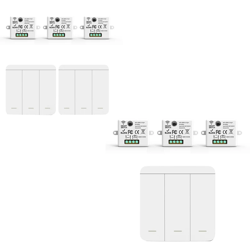 3PCS Wireless Light Wall Switch RF 433Mhz Relay Receiver With 1X 3Gang Panel Switch LED Remote Control For LED Lamp