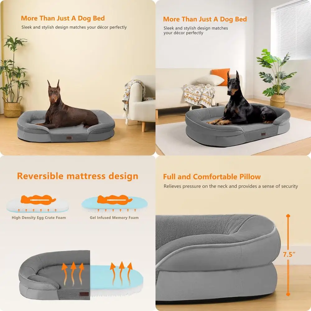 

Ортопедическая лежанка для собак размера XL, серая, с гелевой пеной с эффектом памяти, водонепроницаемая, со съемным чехлом и нескользящим основанием