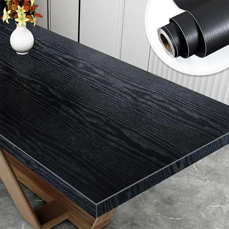 Wardrobe Home Decoration 40CM Black Wood Grain Kitchen Waterproof Wall Stickers Bedroom Adhesive Wall Wallpaper Book Table