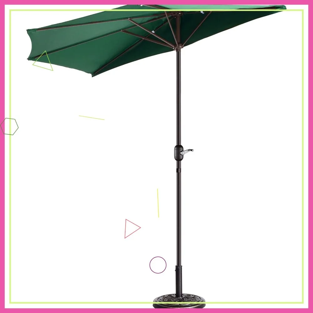 

9' Outdoor Half Umbrella with 5 Ribs, Fade Resistant for Balcony or Patio in Forest Green