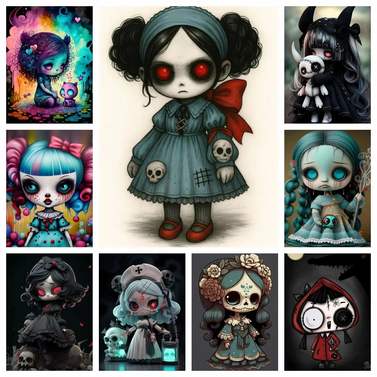 2026 New Gothic Cartoon Skeleton Doll Art 5D DIY Full Round Diamond Painting Living Room Bedroom Aesthetic Bar Decoration Gift