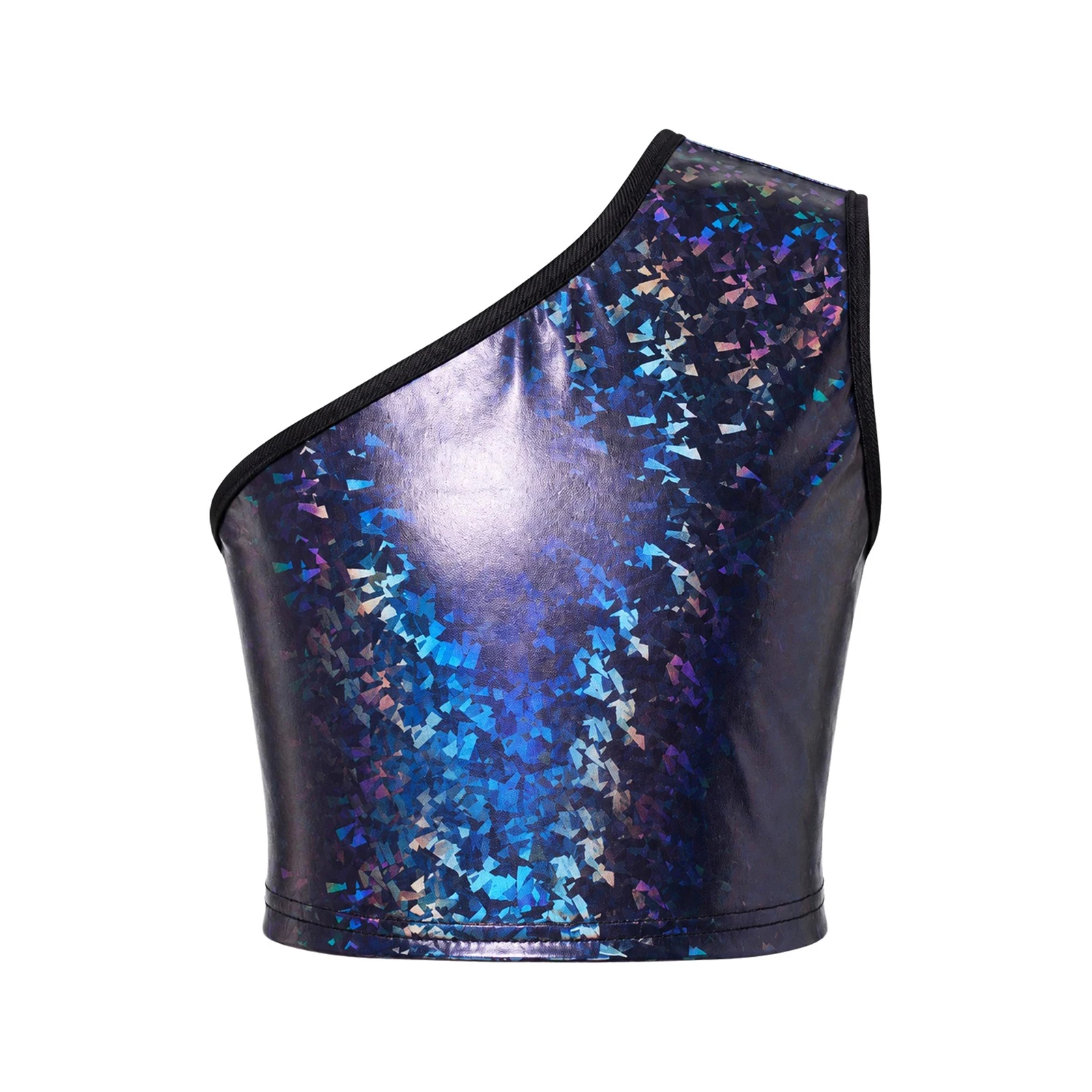 Kinder Jungen Ärmelloses Glänzendes Crop-Top Mädchen Hip-Hop Jazz-Tanz-Oberteil Einschultriges Metallic-Crop-Top Jazz-Tanz-Auftrittskostüm – Detail 12
