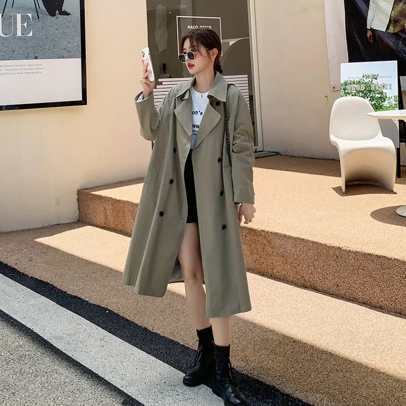 

2022 Spring And Autumn Trench Coat Women Korean Version Popular Mid-Length Loose Casual British Style Fashion Windbreaker h2259