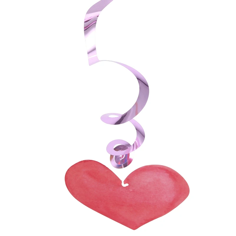 1Set Valentine's Day Pink Heart Love Spiral Charms Wedding Room Ceiling Hangings Paper