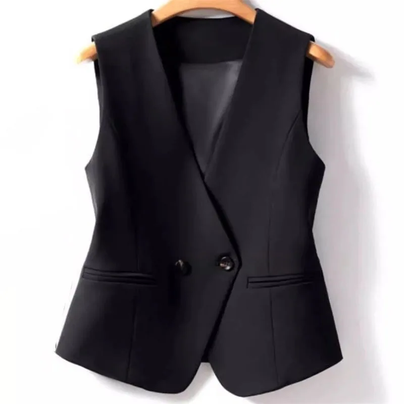 

Женский двухрядный пиджак, жилет, верхняя одежда, весенне-осенняя женская мода, большой размер 5XL, куртка без рукавов, женский кардиган, короткий костюм