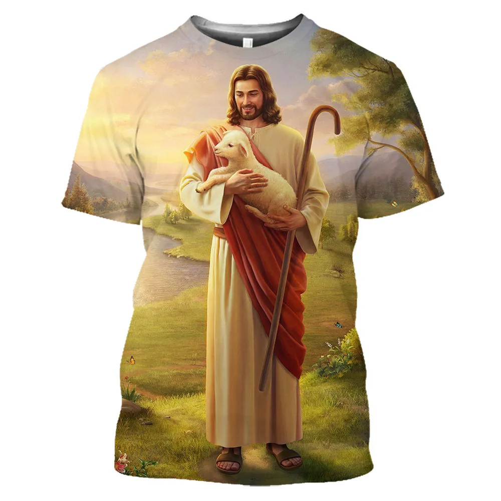 Christ Jesus 3D Printing T Shirt Man Summer O-Neck Short Sleeve Oversized Top Casual Tee Loose Streetwear Harajaku