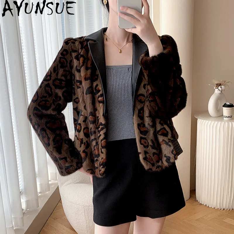 سترة من فراء المنك الطبيعي من AYUNSUE بدلة نسائية بياقة من جلد الغنم سترة من الفرو الحقيقي للمرأة ملابس من المينك الكامل 2025 شوبانا Жénska