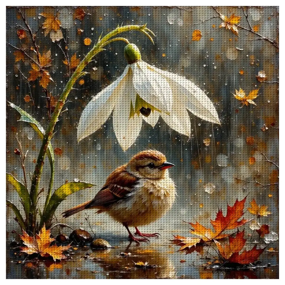 1 Stück 30X30CM/11,8 Zoll Der kleine Vogel unter der Blume Gestempeltes Kreuzstich-Set DIY-Set 11CT/14CT DIY-Stickset DIY Cross-S