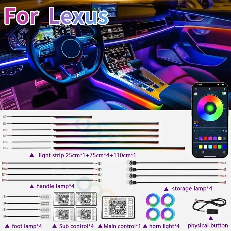 RGB 22in1 Car Interior Acrylic Car Ambient Lights For Lexus NX GS RX IS RC ES LX 200 250 300 LS450H 300H  Car Accessories