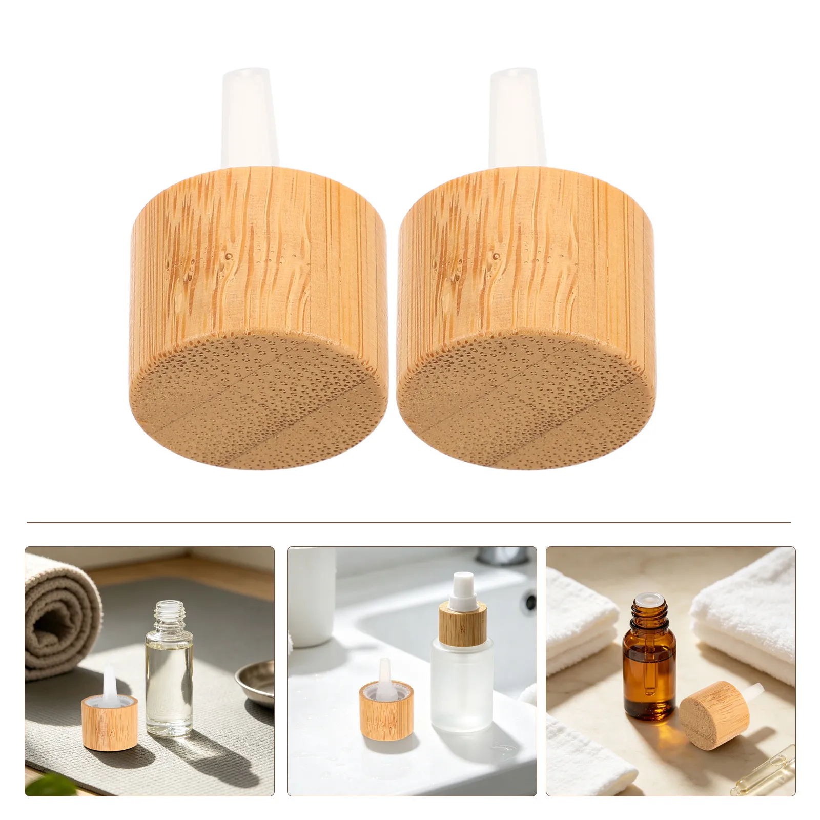 10個入り-エッセンシャルオイルボトル用ドロッパーキャップ-竹製蓋-ねじ込み式-防漏液ディスペンサー-アロマセラピーボトルトップ