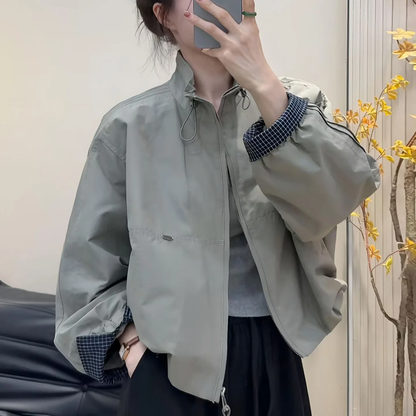 

Korean Sle Women's ort Baseball Jaet Stand Collar Casual Coat Autumn 2025 New Arrival Cact Size Faionable Outerwear